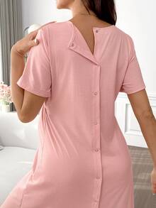 Moonlight&Mama Vestido de maternidad y lactancia cómodo y suave para estar en casa - Rosa vieja - Ver 5