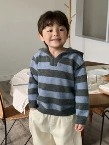Dazy Kids Infant (Boy) Hooded Striped Comfortable Korean Style Autumn/Winter Sweater - Blue - View 8
