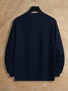 Manfinity RebelGame Men's Casual Versatile Solid Color Letter Embossed Sweatshirt - Blue - View 3
