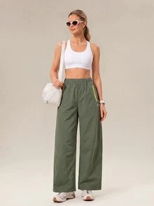 OutZeal Women Sports Pants Hiking Gym Workout Elastic Waist Cargo Pants With Pockets - Dark Green - View 5