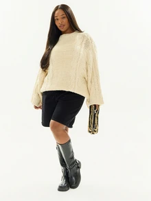MUSERA Cream Knit Plus Size Baggy Sweater Jumper Casual Cool Basic Fall Winter Autumn - Khaki - View 2