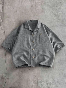 AXEPEAK Men's Solid Color Lapel Neck Short Sleeve Single-Breasted Shirt And Pants Casual Set - Army Green - View 3