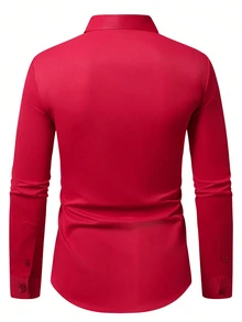 Manfinity Mode Men's Casual Versatile Solid Color Long Sleeve Shirt - Red - View 2