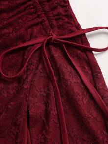 Sweetra Y2K Sexy Elegant Lace Commuter Side Waist Drawstring Versatile Party Dress - Burgundy - View 6