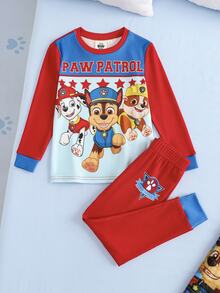 SHEIN | PAW Patrol Young Boy Crew Neck Long Sleeve Top And Pants Loungewear Set - Red - View 1