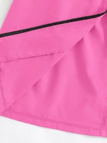 SHEIN 女童小女孩休閒字母裝飾寬鬆文字膠帶連帽口袋中長版派克外套 秋季夾克 - 玫紅色 - 查看 9