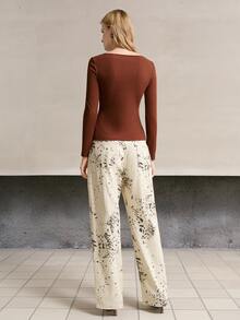 MOTF PREMIUM ELEGANT METAL DECOR ASYMMETRIC COLLAR DESIGN DETAIL AUTUMN/WINTER RIBBED LONG SLEEVE BASE LAYER - Brown - View 3