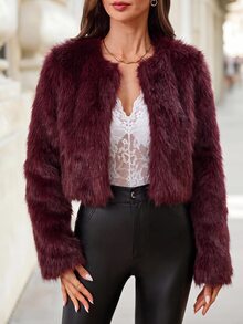 Editum Women's Solid Color Fashion Versatile Winter Faux Fur Coat - Red - View 5