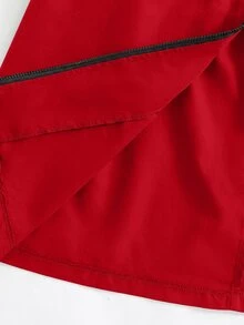 SHEIN 女童少女休閒字母裝飾寬鬆文字膠帶連帽口袋中長版派克外套 秋季夾克 - 紅色 - 查看 9