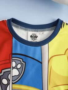 SHEIN | PAW Patrol 小男孩卡通印花短袖上衣與長褲休閒日常居家睡衣套裝 - 彩色 - 查看 3