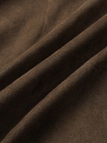 Linhara CURVE Gaun Elegan Ukuran Besar Musim Gugur/Dingin, Leher V, Lengan 3/4, dan Hiasan Rumbai di Bagian Bawah - Coffee Brown - View 8