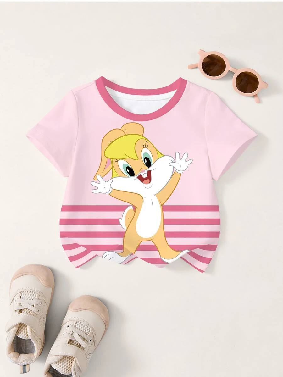 LOONEY TUNES X SHEIN Baby Girl Cartoon Print Casual Daily Short Sleeve T-Shirt - White - View 1
