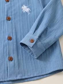 SHEIN 中性嬰兒男/女嬰 2件組秋冬休閒復古風長袖上衣與長褲套裝，男嬰套裝，男嬰衣著，Squishy - 彩色 - 查看 5