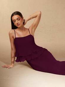Silquee Women's Pleated Multi-Layer Hem Cami Dress - Maroon - View 7