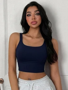 DAZY 女款輕塑形純色極簡穿戴式運動內衣背心 - 藏藍色 - 查看 5
