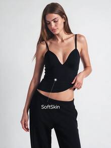 SHAPORA 1pc Minimalist Casual Adjustable Strap Women's Tank Top - Black - View 4