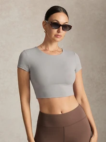 Activina Women's Short Sleeve Backless Sports T-Shirt & Tank Top - Light Grey - View 7