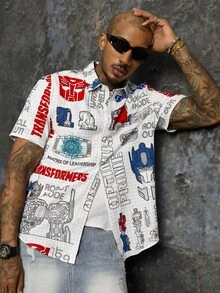 Transformers X SHEIN Men's All-Over Print Casual Versatile Daily Wear Shirt - White - View 3