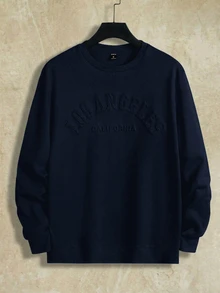 Manfinity RebelGame Men's Casual Versatile Solid Color Letter Embossed Sweatshirt - Blue - View 1