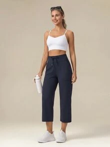 OutZeal Women Sports Pants Solid Color Yoga Casual Studio Natural Soft High Waist Straight Leg Cropped Active Bottom Summer Spring - Navy Blue - View 5