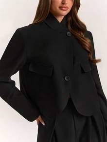 SHEIN BAE Women's Solid Color Long Sleeve Jacket And Pants Suit Set - Dark Grey - View 6