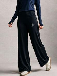 Activina Women's Ruched Waist Wide Leg Loose Athletic Pants - Black - View 4