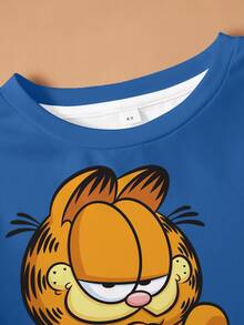 GARFIELD | SHEIN Young Boy Cartoon Print Short Sleeve T-Shirt And Shorts Casual Daily Set - White - View 3