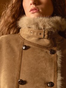 MOTF STUDIO WOMEN'S VINTAGE BUTTON POCKET LONG SLEEVE FAUX FUR COAT - Mocha Brown - View 2