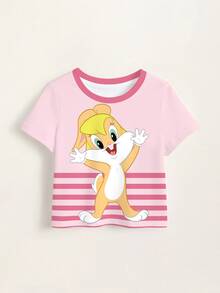 LOONEY TUNES X SHEIN Baby Girl Cartoon Print Casual Daily Short Sleeve T-Shirt - White - View 7