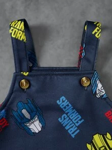 Transformers X SHEIN Baby Boy Letter Print Suspenders Romper Evergreen - Blue - View 4