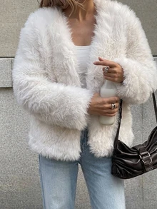 DAZY Women's Autumn/Winter Fashion Solid Color Faux Fur Coat - Beige - View 7