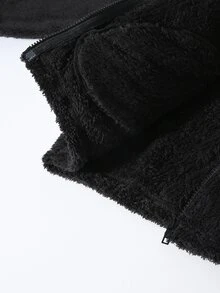 SHEIN 兒童青少年男孩休閒連帽抓絨開襟中磅舒適外套，適合通勤、上學、日常休閒、度假、旅行、運動，秋冬穿著 - 黑色 - 查看 7