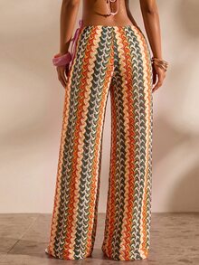 Opulessa Women's Colorful Striped Straight Leg Cover-Up Pants For Vacation - Multicolor - View 2