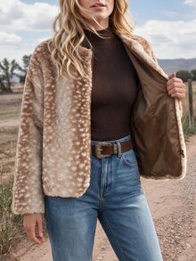 Wildy BOHO Casual Western Country Nomad Women's Autumn/Winter Leopard Print Outfit For Outing And Commuting Regular Jacket - Khaki - View 6