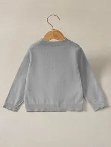 SHEIN 女童秋/冬黃色修身圓領針織開襟毛衣外套，基本款針織開襟衫，適合海邊度假、冷氣房、開學季、優雅聚會等場合，適合秋冬穿著 - 灰色 - 查看 5