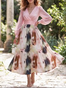 Editum Women's Elegant Commuter Printed Patchwork Midi Dress - Multicolor - View 7