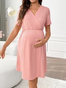 Moonlight&Mama Vestido de maternidad y lactancia cómodo y suave para estar en casa - Rosa vieja - Ver 6