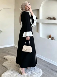 Celisse Ropa de otoño para mujeres Vestido largo casual de fiesta con bloques de color para mujer - Blanco y Negro - Ver 5