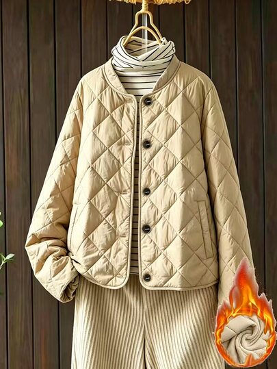 Linhara Plus Size Winter Casual Versatile Solid Color Jacket