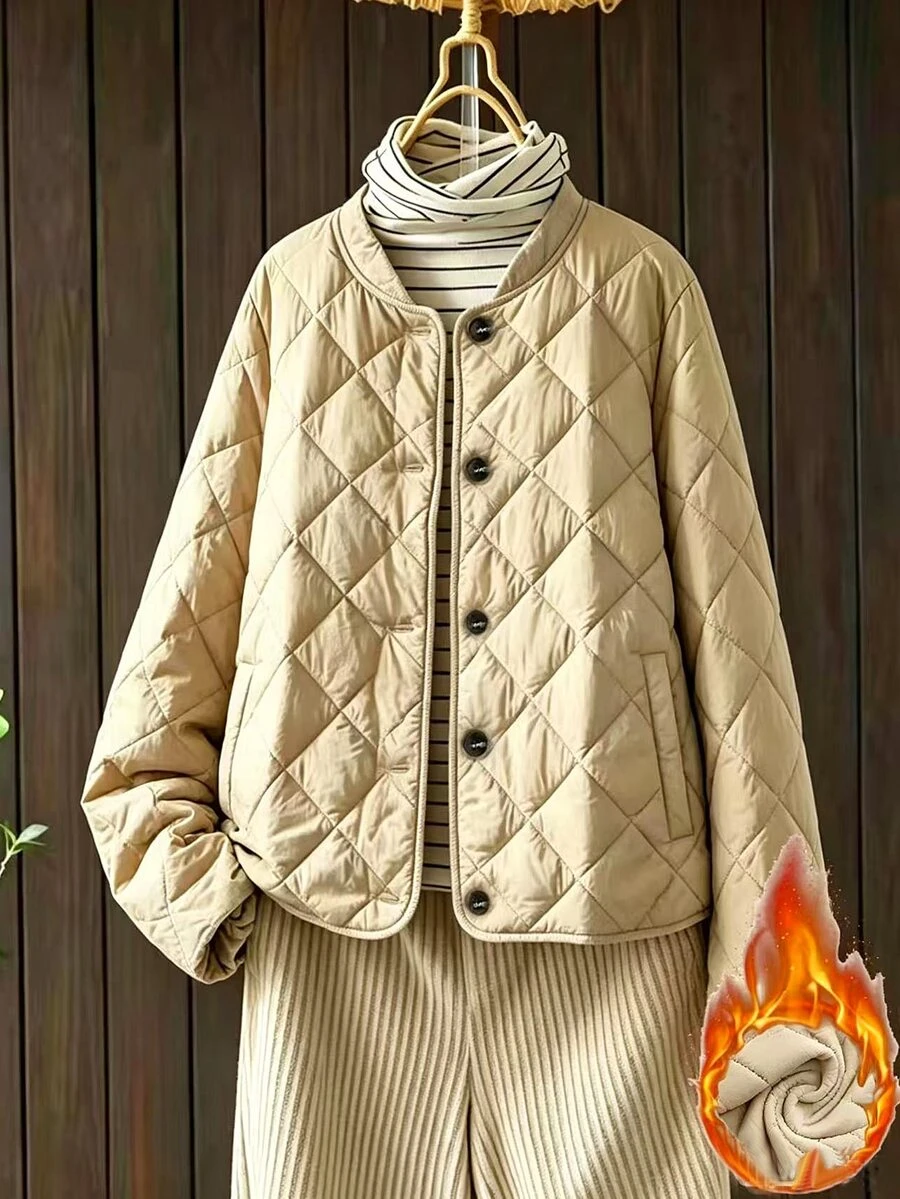 Linhara Chaqueta de unicolor versátil y casual de invierno para tallas grandes - Albaricoque - Ver 1