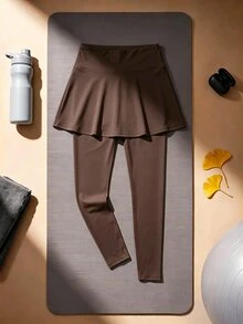 SHEIN Cheerettes 女款休閒 2 合 1 口袋運動裙褲 - 棕色 - 查看 9
