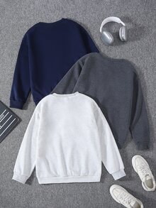 SHEIN 3件組兒童青少年男孩極簡街頭風小馬印花圓領衛衣，休閒學院風舒適時尚簡約實用百搭，柔軟面料，適合日常穿著、上學、旅行、戶外運動，四季皆宜 - 彩色 - 查看 3