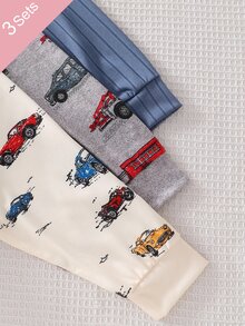 6pcs/Set Baby Boy Cartoon Car Print Ribbed Long Sleeve Top And Footed Pants Soft Casual Pajama Set, Multiple Colors Available - Multicolor - View 4
