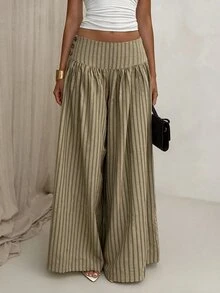 Glamine 復古低腰寬腿垂墜顯瘦休閒女款長褲 灰色 夏季早午餐穿搭 - 棕色 - 查看 5