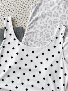 SHEIN 青少年女孩背心與細肩帶背心 3 件組，純色與波點圖案，方領、收腰抓皺、修身款，隨機 6 款中發送 3 件 - 彩色 - 查看 5