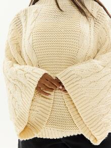 MUSERA Cream Knit Plus Size Baggy Sweater Jumper Casual Cool Basic Fall Winter Autumn - Khaki - View 5
