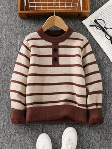 SHEIN Little Byeori 兒童小男孩休閒軟舒適保暖內裡厚針織套裝，適合秋冬、學校、家庭聚會、度假、派對，秋季穿搭、冬季穿搭，男孩兒童套裝 - 彩色 - 查看 4