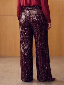 MOTF PREMIUM PLUS SIZE ELEGANT SEQUIN POCKET STRAIGHT LEG PANTS FOR BAR PARTY - Burgundy - View 7