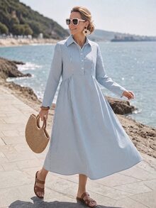 Faunlyn Women's Casual Button Half-Placket Striped Dress Fall Dresses For Women - Multicolor - View 5