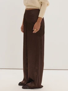 MUSEYN Brown Satin Tassel Layered Detail Trousers Date Night Timeless New Season Fall - Rust Brown - View 3